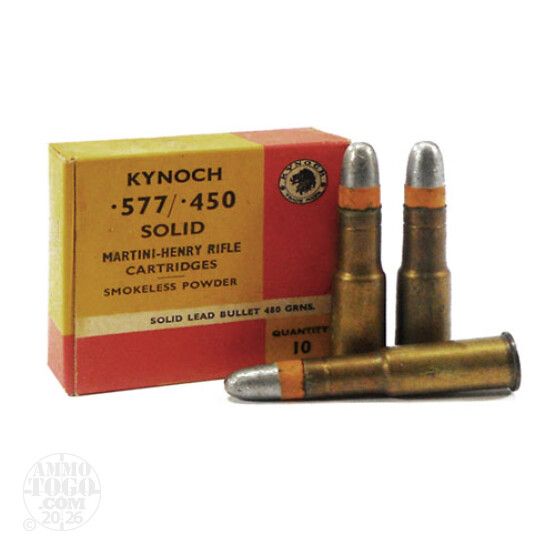 10rds - .577/.450 Martini-Henry Kynoch 480gr. Solid Lead Ammo