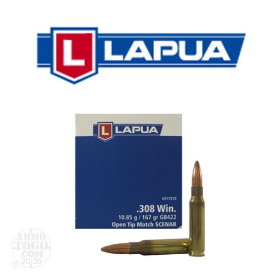 50rds - 308 Win. Lapua 167gr. Scenar Hollow Point Boat Tail Ammo
