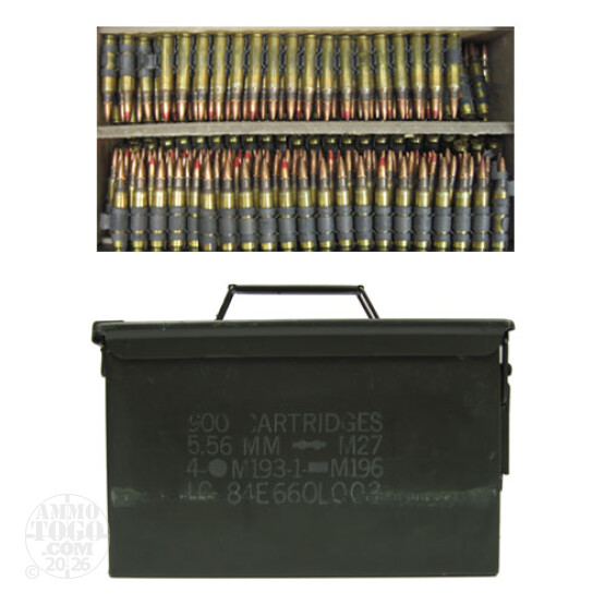 900rds - 5.56 Federal Lake City 55gr. FMJ Ball and Tracer M-27 Linked Ammo
