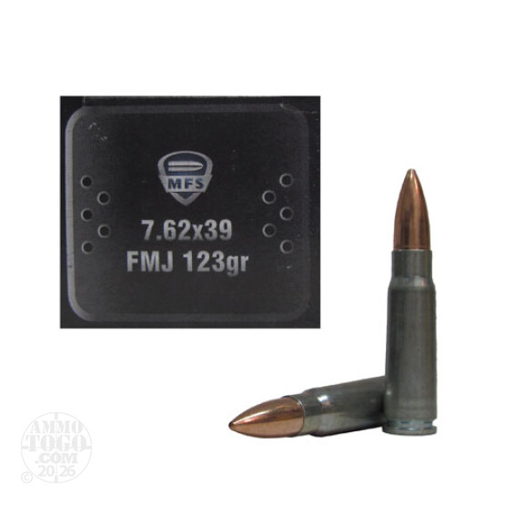 1000rds - 7.62x39 MFS 123gr. Steel Case Zinc Plated FMJ Ammo