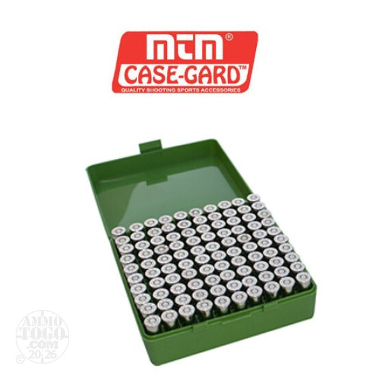 1 - MTM Case-Gard P-100 100rd. Pistol Ammo Box for 9mm - .380 ACP Green Color