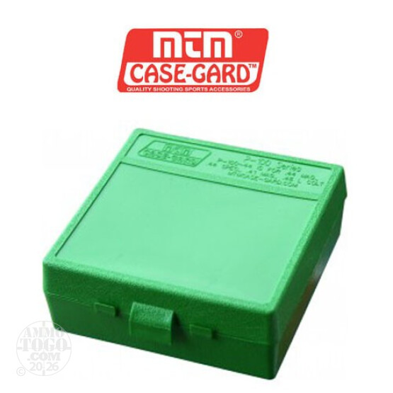 1 - MTM Case-Gard P-100 100rd. Pistol Ammo Box for .44 - .45 Long Green Color