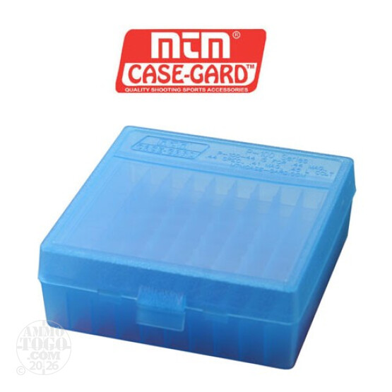 1 - MTM Case-Gard P-100 100rd. Pistol Ammo Box for .44 - .45 Long Blue Color
