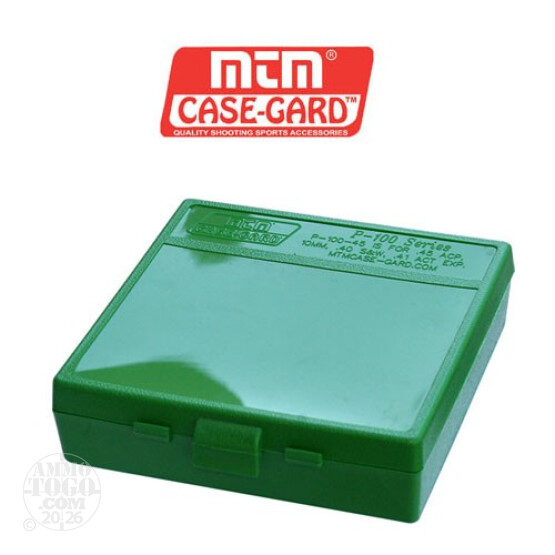 1 - MTM Case-Gard P-100 100rd. Pistol Ammo Box for .45 - .41 Green Color