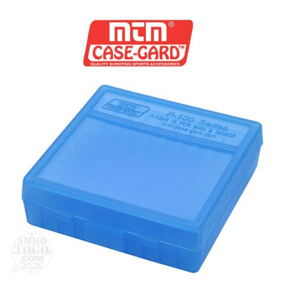 1 - MTM Case-Gard P-100 100rd. Pistol Ammo Box for 9mm - .380 ACP Blue Color