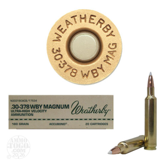 20rds - 30-378 Weatherby Mag. 180gr. Nosler AccuBond Ammo