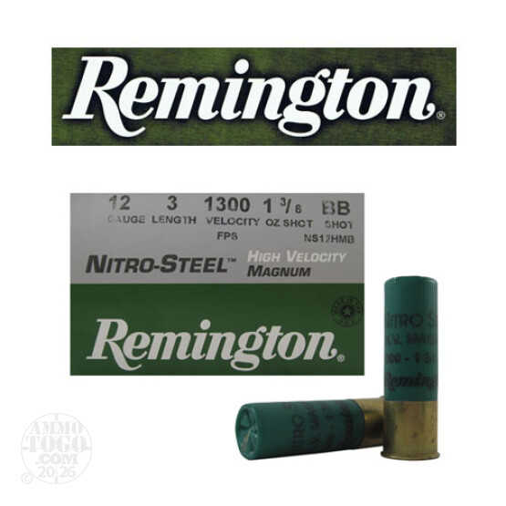 250rds - 12 Gauge Remington Nitro-Steel 3" 1 3/8oz. #BB Shot Ammo