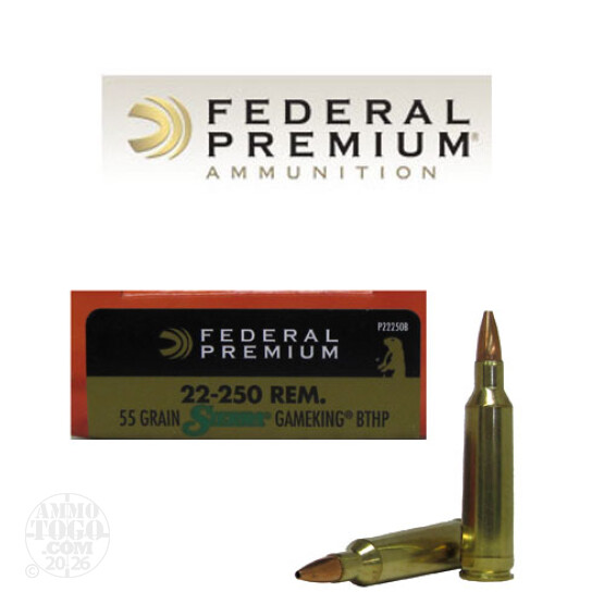 20rds - .22-250 Federal Vital-Shok 55gr. Sierra GameKing BTHP Ammo