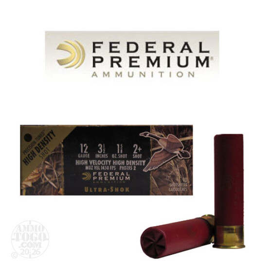10rds - 12 Ga. Federal Ultra-Shok 3 1/2" 1 5/8oz #2+ High Density Steel Shot Ammo