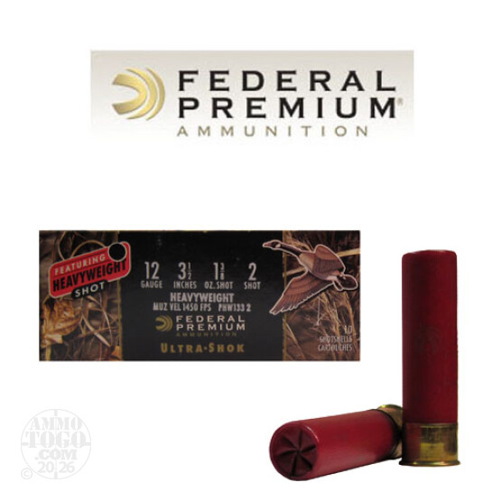 10rds - 12 Gauge Federal Ultra-Shok 3 1/2" 1 3/8oz #2 Heavyweight Steel Shot