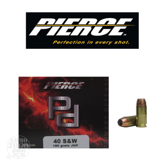 20rds - 40 S&W Pierce 180gr. Jacketed Hollow Point Ammo