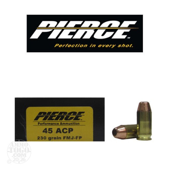50rds - 45 ACP Pierce 230gr. FMJ-FP Ammo