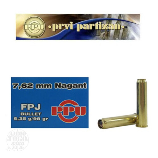 500rds - 7.62 Nagant Prvi Partizan 98gr. Flat Point FMJ Ammo