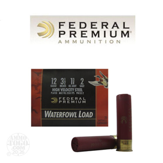 25 - 12 Gauge Federal Ultra-Shok 3 1/2" 1 3/8oz. #2 Steel Shot Ammo