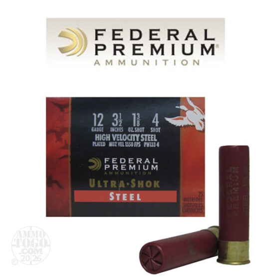 25rds - 12 Ga. Federal Ultra-Shok 3 1/2" 1 3/8oz. #4 HV Steel Shot