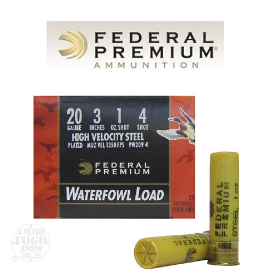 25rds - 20 Gauge Federal Ultra-Shok 3" 1oz. #4 HV Steel Shot Ammo
