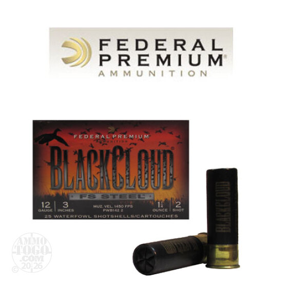 250rds - 12 Ga. Federal Blackcloud 3" 1 1/4oz #2 Steel Shot