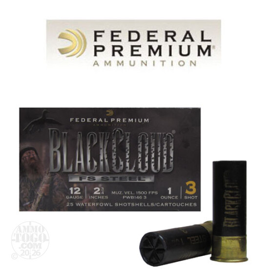  25rds – 12 Gauge Federal Black Cloud 2 3/4" 1 oz. #3 Steel Shot Ammo