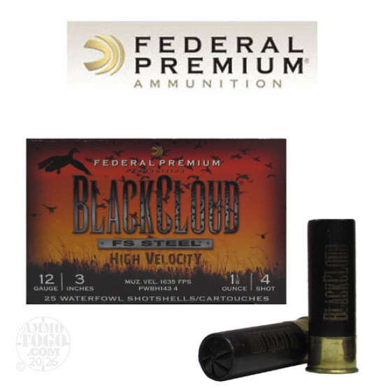 250rds - 12 Ga. Federal Blackcloud 3" 1 1/8oz #4 Steel Shot
