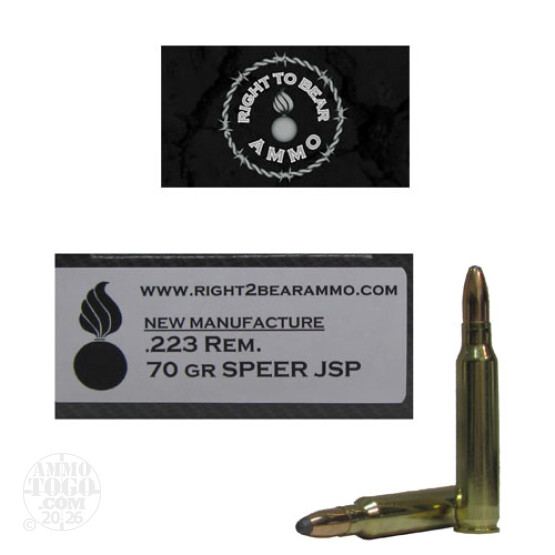 200rds - 223 Right To Bear 70gr Speer JSP Ammo