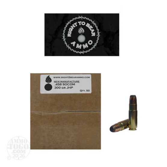 50rds - 458 SOCOM Right To Bear 400gr. JSP Ammo