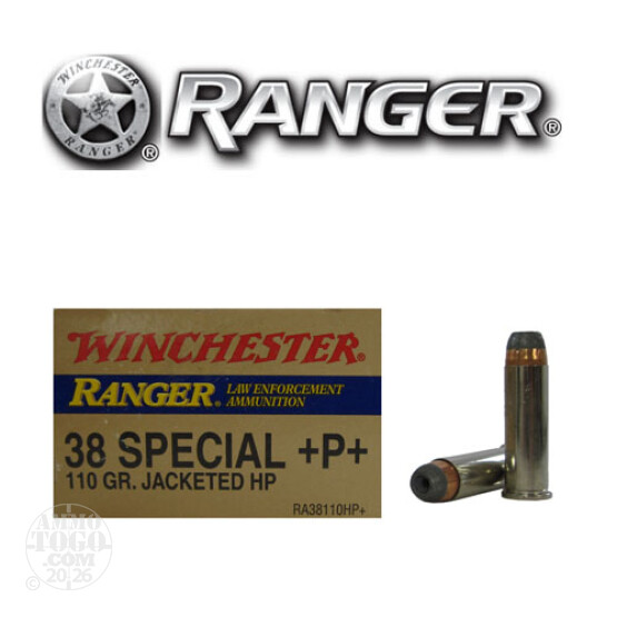 50rds - 38 Special Winchester Ranger 110gr. +P+ HP Ammo