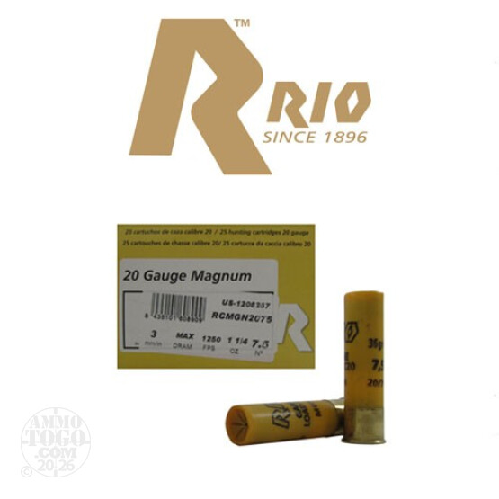 250rds - 20 Gauge Rio Field Magnum 3"  Max Dram 1 1/4 oz. #7.5 Shot Ammo