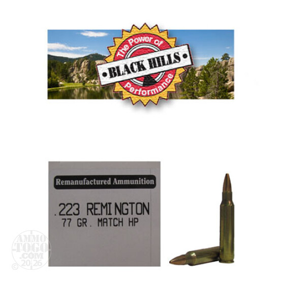 500rds - 223 Black Hills 77gr. Remanufactured Seconds Sierra MatchKing HP Ammo