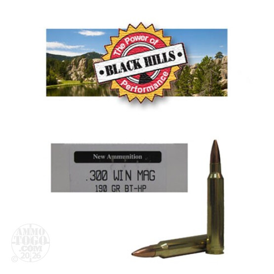 20rds - 300 Win Mag Black Hills 190gr. New Seconds Match BTHP Ammo