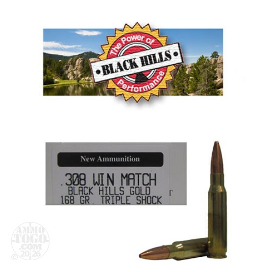 20rds - 308 Win. Match Black Hills Gold 168gr. New Seconds TSX Ammo