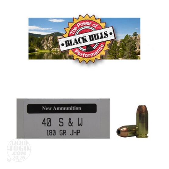 50rds - 40 S&W Black Hills 180gr. New Seconds JHP Ammo