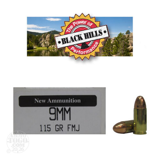 500rds - 9mm Black Hills 115gr. New Seconds FMJ Ammo