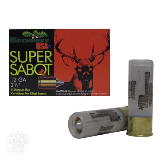 5rds - 12 Ga. Brenneke Super Sabot 2 3/4" 1 1/8oz. Sabot Slug Ammo