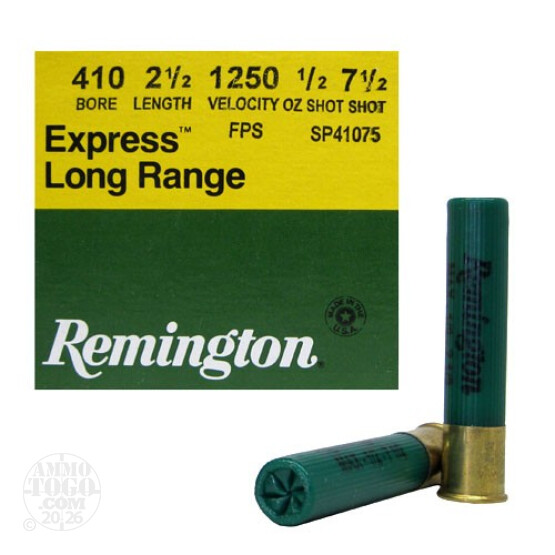 25rds - .410 Gauge  Remington Express 2 1/2" Max Dram 1/2oz. #7 1/2 Shot Ammo