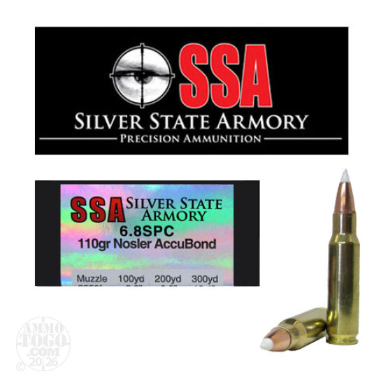 20rds - 6.8 SPC Silver State Armory 110gr. Nosler Accubond Ballistic Tip Ammo