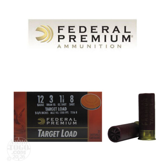25rds - 12 Gauge Federal Gold Medal Target Load 2 3/4" 1 1/8oz. Max #8 Shot
