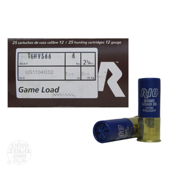 25rds - 12 Gauge Rio Top Game High Velocity #6 Shot Ammo