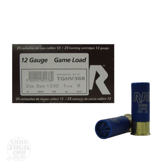 250rds - 12 Gauge Rio Top Game HV 2 3/4" 3 3/4 Dram 1 1/4oz. #8 Shot Ammo