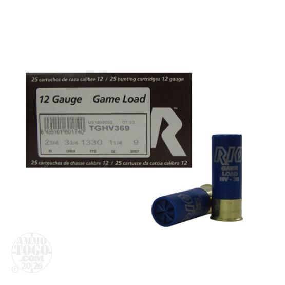 25rds - 12 Gauge Rio Top Game HV 2 3/4" 3 3/4 Dram 1 1/4oz. #9 Shot Ammo