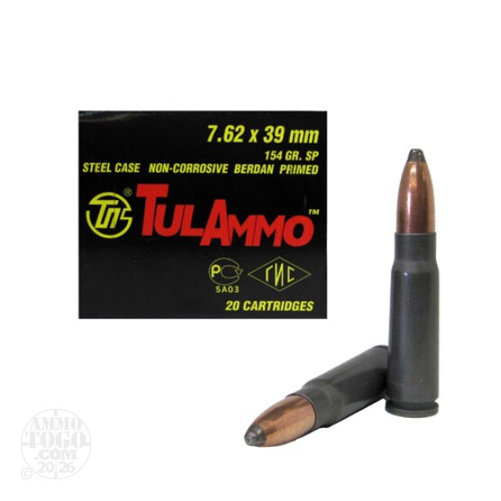 1000rds - 7.62x39 Tula 154gr. Soft Point Ammo