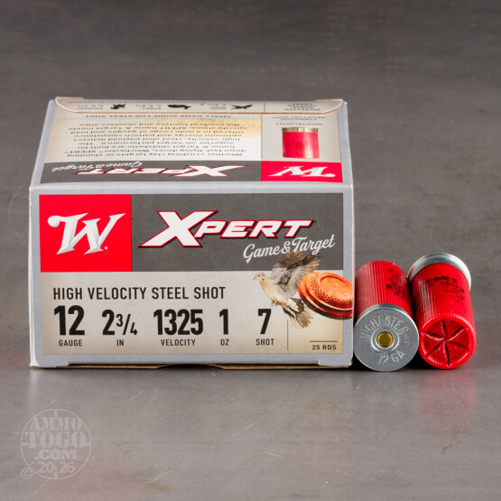 25rds - 12 Gauge Winchester Xpert Steel Shot Game & Target Load 1 Ounce 2 3/4" #7 Shot Ammo