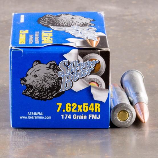 20rds - 7.62x54R Silver Bear 174gr. FMJ Ammo
