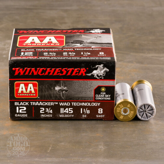 25rds - 12 Gauge Winchester AA TrAAcker Black Wad 2-3/4" 1-1/8oz. #8 Shot Ammo