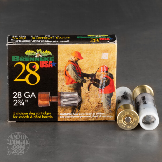 5rds - 28 Gauge Brenneke 2 3/4" 5/8oz. Slug Ammo