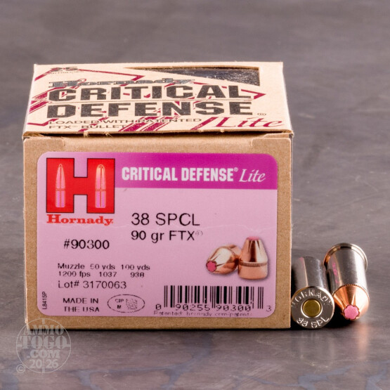 25rds - 38 Special Hornady Critical Lite Defense 90gr. FTX Ammo