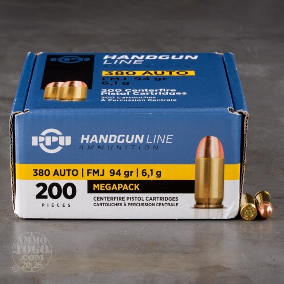 200rds – 380 Auto Prvi Partizan 94gr. FMJ Ammo
