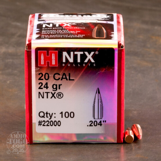 100pcs - 20 Cal .204" Dia Hornady 24gr. NTX Polymer Tip Bullets