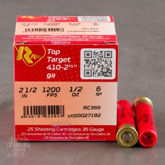 25rds – 410 Bore Rio Top Target 2-1/2" 1/2oz. #7.5 Shot Ammo