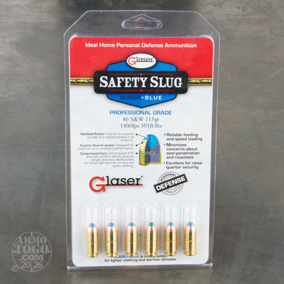 6rds - 40 S&W Glaser Blue Safety Slug 115gr. Ammo