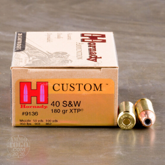 200rds – 40 S&W Hornady Custom 180gr. XTP Ammo